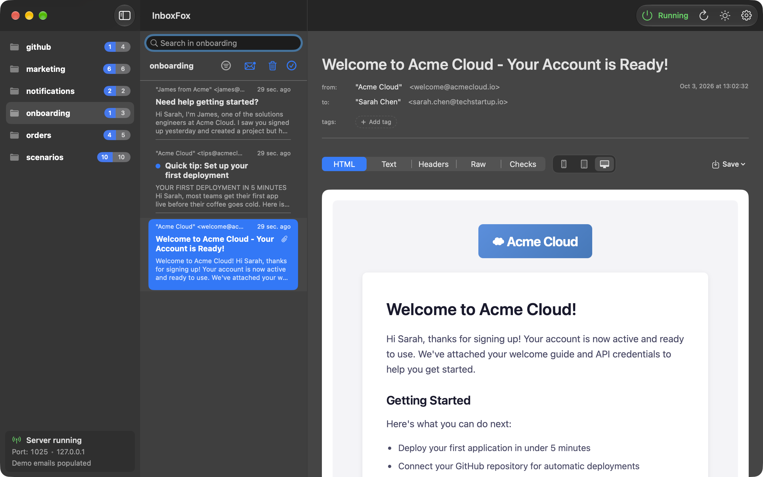 Preview a captured HTML email