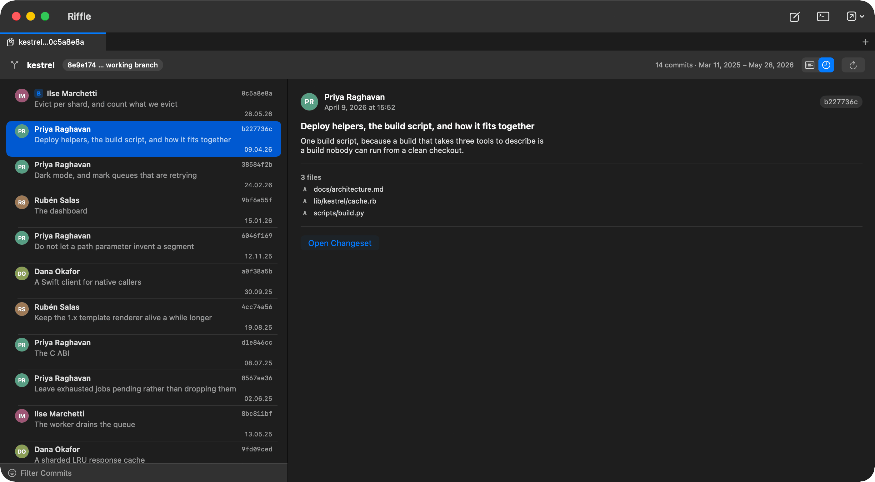 Browse the commits and files in a branch or pull request